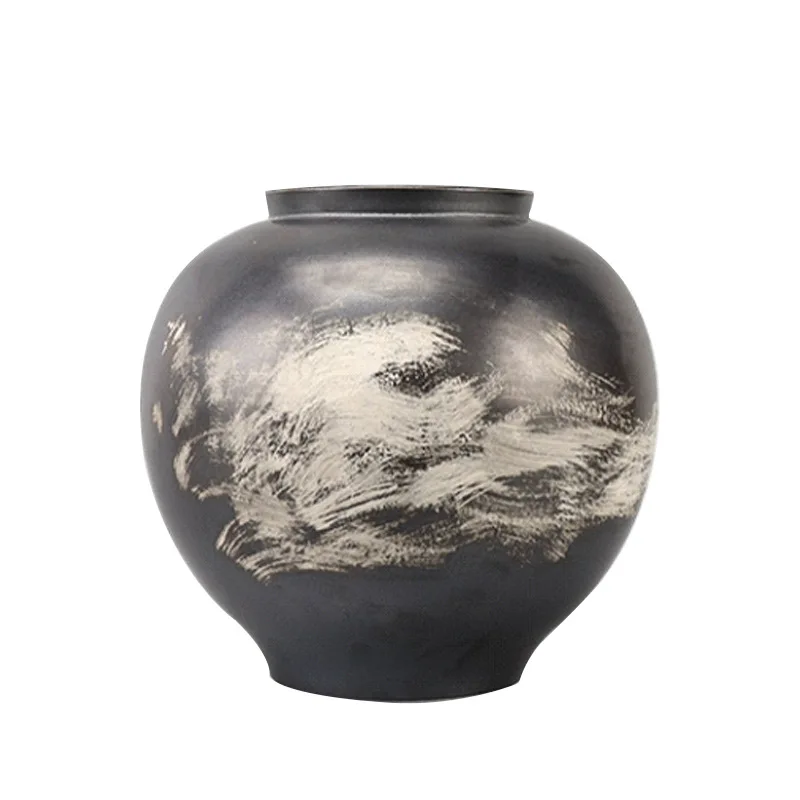 New Chinese flower ware, living room, TV cabinet, coffee table, study, soft decoration model room, creative ink wash round jar,