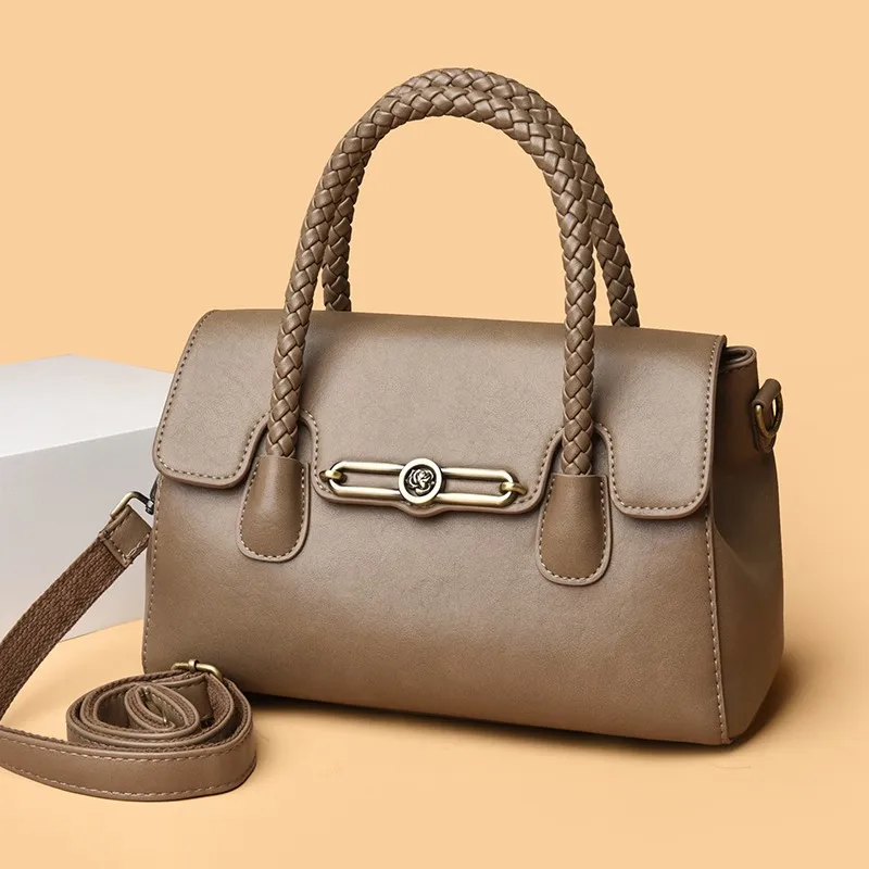 

High End Minimalist Diaper Bag Textured Square Satchel Women Trendy Letter Logo Crossbody Purse Leather