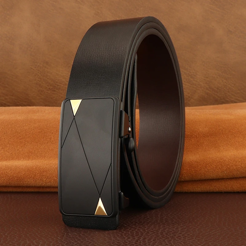 

Formal belts men Automatic Buckle luxury high quality 3.4cm black genuine leather No teeth or holes younth casual ceinture homme