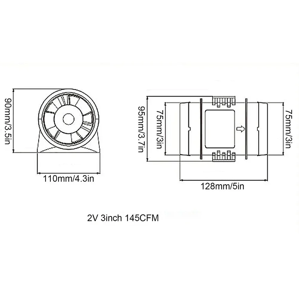 Hochwertiger Abluftventilator, Luftventilator, Rohrkanalventilator, geräuschlos, 12 V, Luftabluftrohrventilator für die Belüftung von Booten und Marine