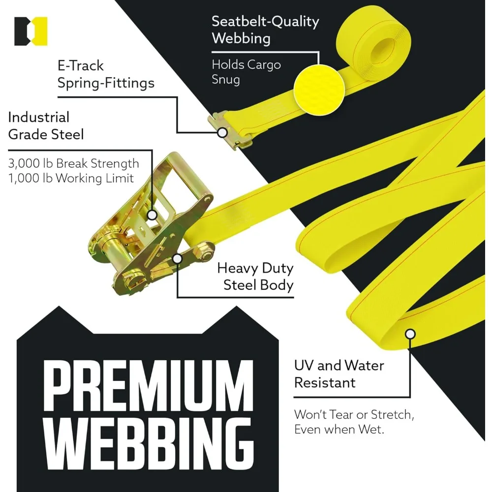 

E Track Ratchet Straps Cargo Tie-Downs, (Pack of 10) 2 x 12 Heavy Duty Yellow Tie-Down Rachet Straps