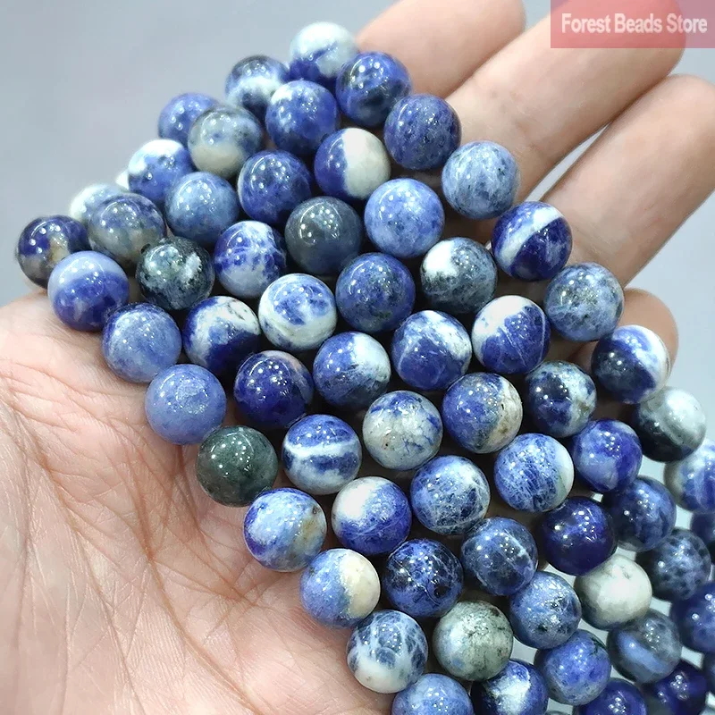 Natural Stone Smooth New Blue Sodalite Gem Round  Loose Spacer Beads 15'' 4/6/8/10/12mm For Jewelry Making DIY Bracelet Necklace