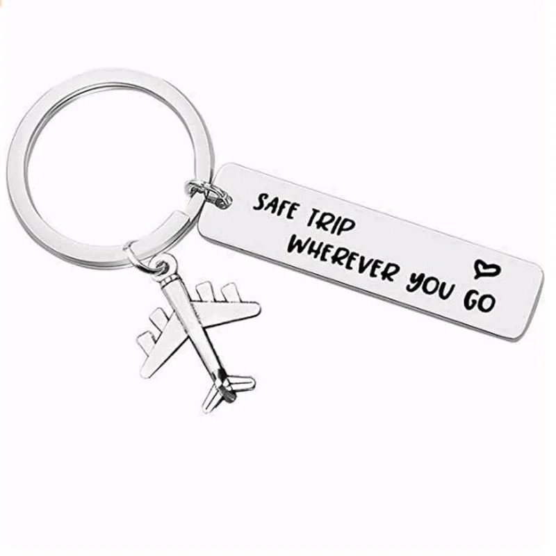 Wherever You Go Traveling Keychain Airplane Fly Safe Key Ring Flight Attendants Gift Pilot Jewelry Graduation Gift for Travelers