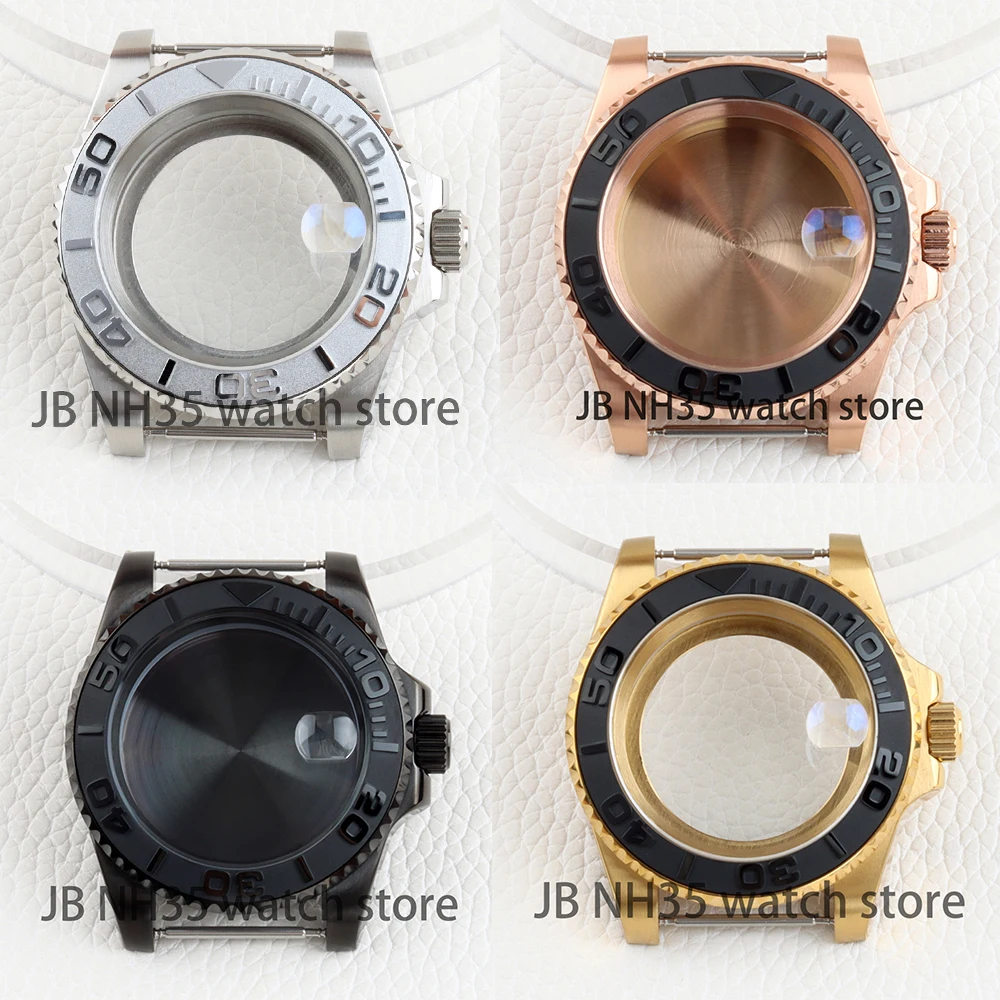 40mm Watch Case NH35 for Yacht-master Style NH34 NH35 NH36 NH38 movement Sapphire Glass Black Ceramic Bezel 20mm Width Strap