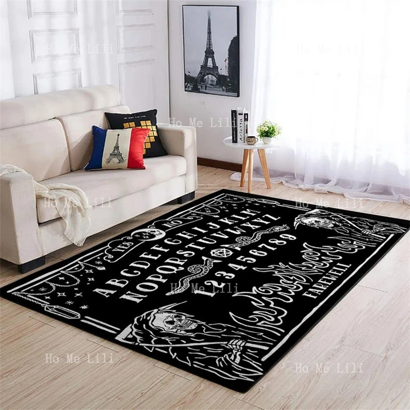 Gothic Skull And Roses Death Board Black Flannel Floor Rugs With Watercolor Pink Flowers Decor For Living Room