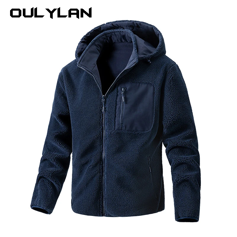 

Jacket Men Winter Thick Polar Fleece Jackets Coats Solid Color Zipper Stand Collar Windbreaker Fashion Casual Parkas Outwear