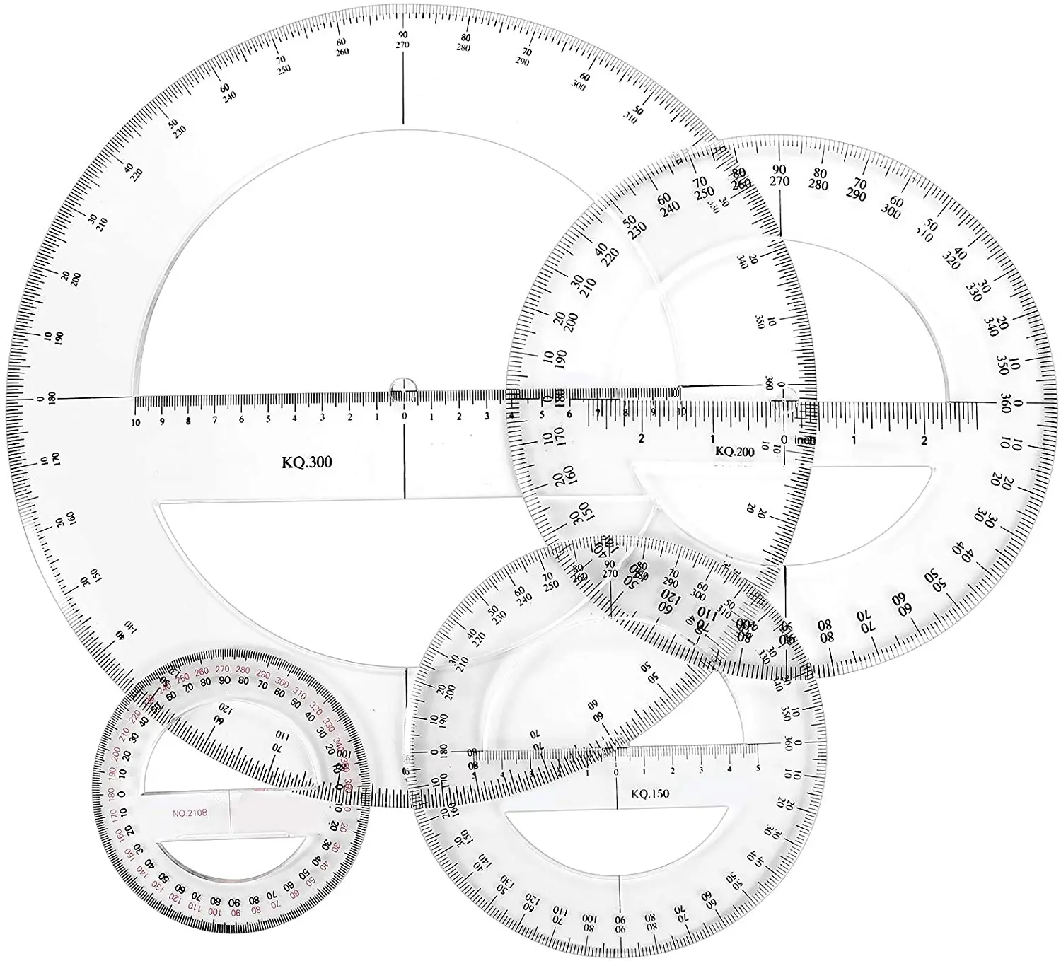 Multi-size 360 Degree Protractor Plastic Math Circle Protractors Clear Circular Protractors Mathematical Tool for Angle Measurem