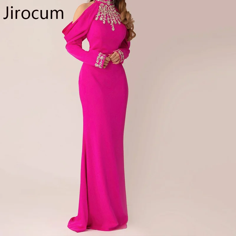 

Вечернее блестящее женское платье Jirocum с высоким воротником и открытыми плечами для торжественной вечеринки с длинным рукавом на заказ 2025