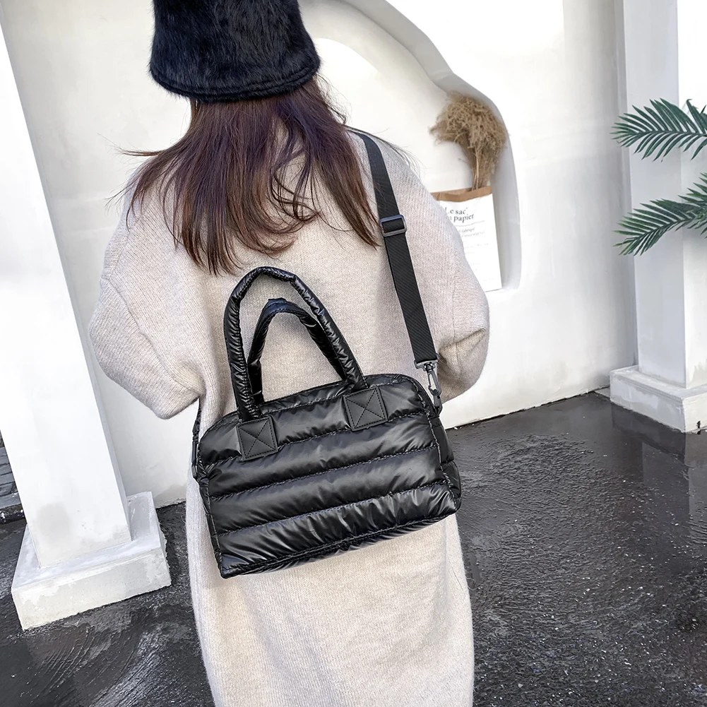 

Женская повседневная сумка на молнии, стеганая сумка с решетчатым узором, женская нейлоновая сумка для покупок, модная зимняя сумка-пуховик, однотонная сумка