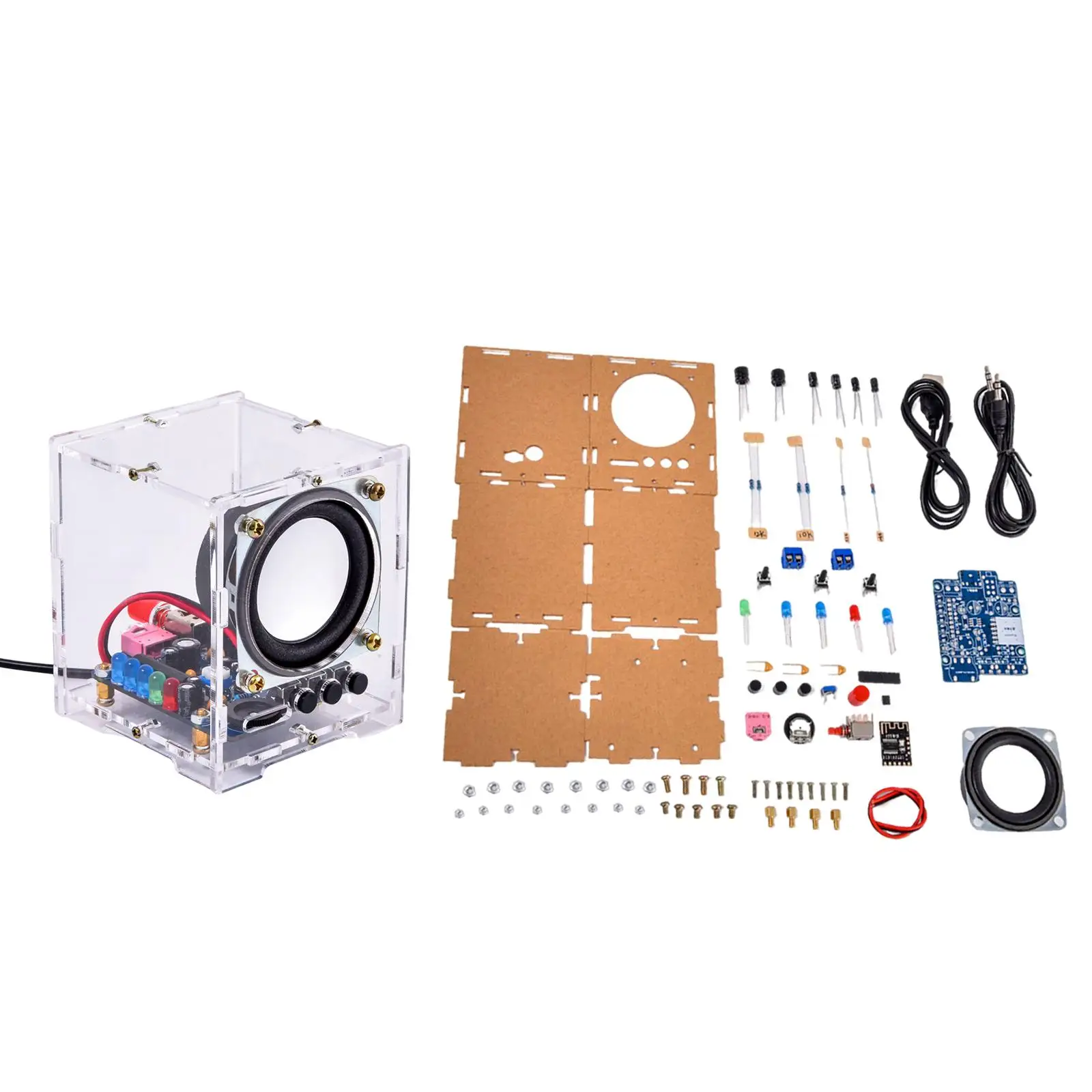 HU-009 Bluetooth Speaker Mini Spaker Unit Audio Production Kit DIY Wireless & Wired with LED Flashing Transparent Shell