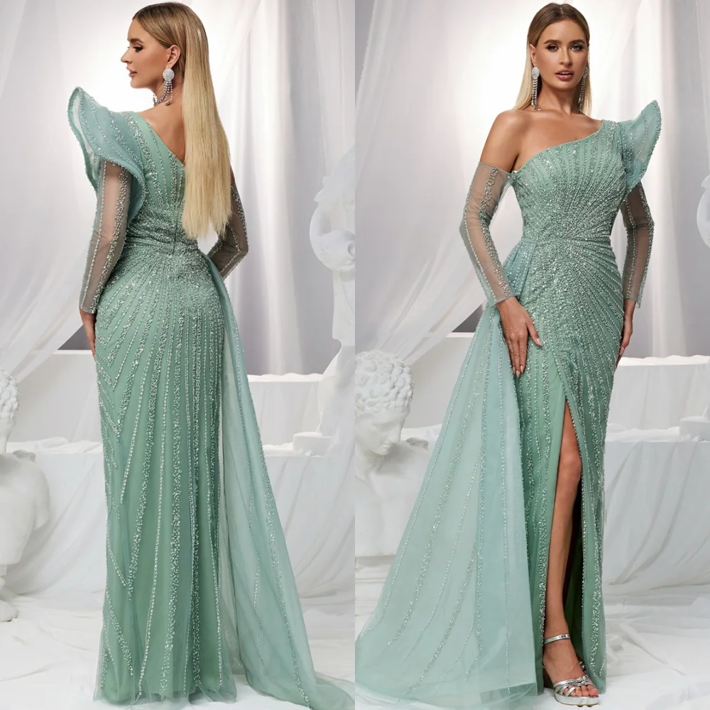 

Тюлевое вечернее платье по индивидуальному заказу, современное платье на одно плечо с длинными рукавами, платья для выпускного вечера, классические платья для особых случаев