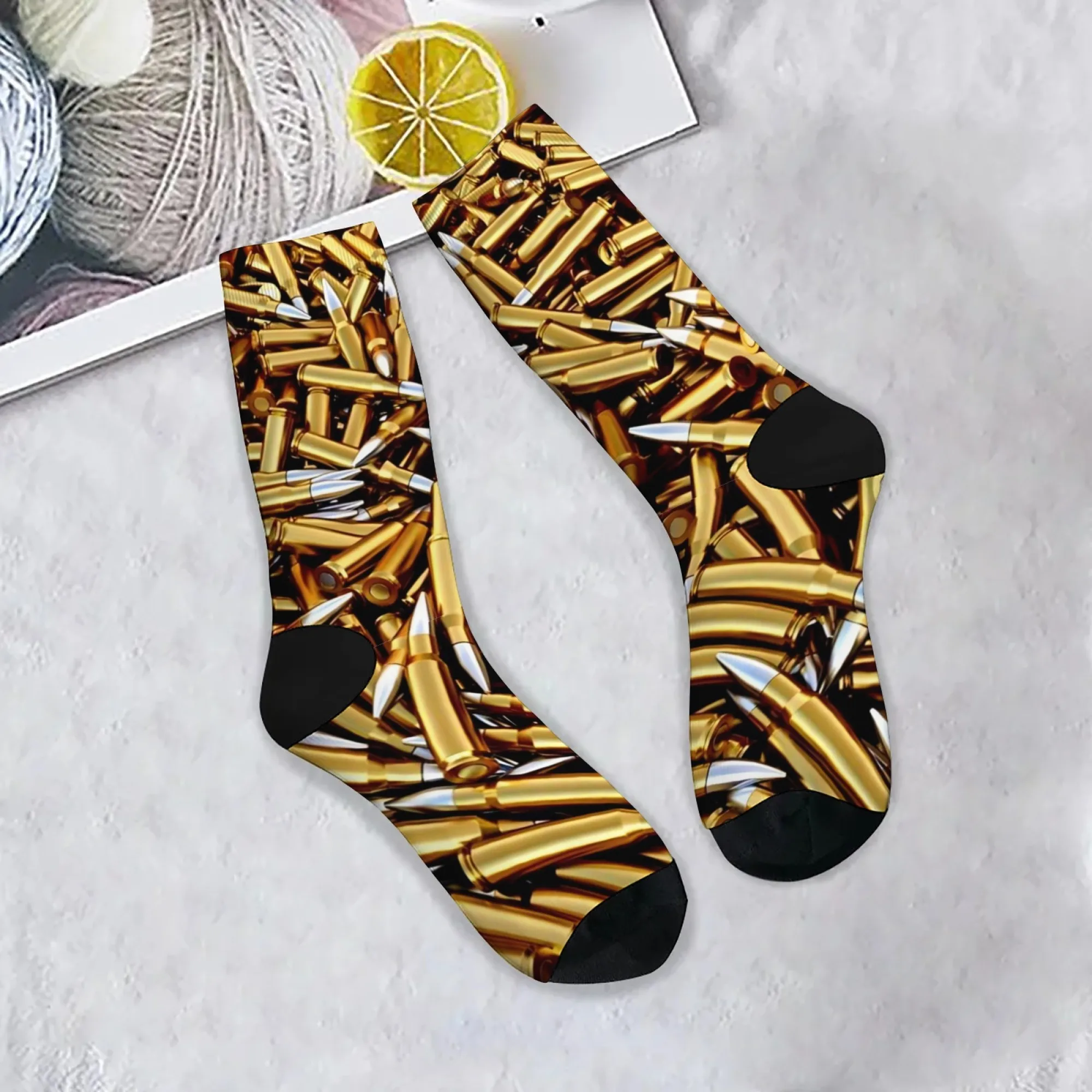 Brass Bullet Art Socks Durable Lightweight Wrinkle-resistant Men's Socks Cycling Hiking Camping Crazy Rock Punk Streetwear Socks