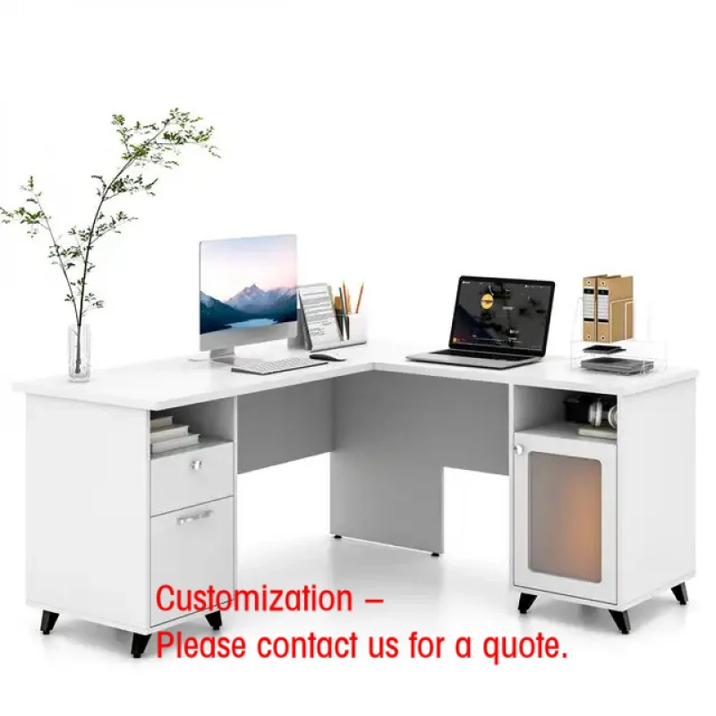custom.L-Shaped Office Desk with Lockable 2 Drawer and Storage Cabinets  Executive Office Desk Set