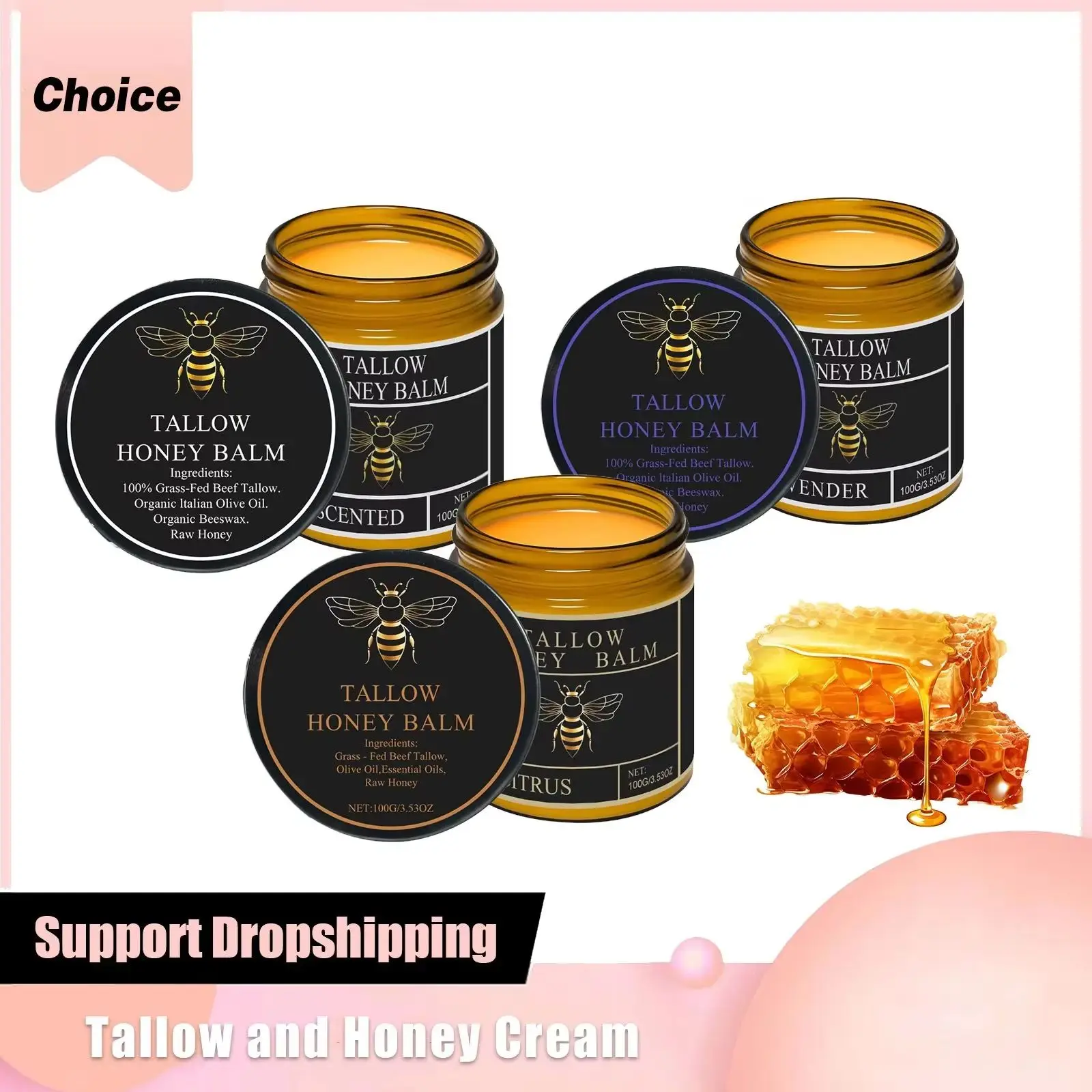 Crema facial Tallow de ternera, bálsamo de miel cruda orgánica, cuidado de la piel, loción hidratante corporal batida Natural rellena de hierba