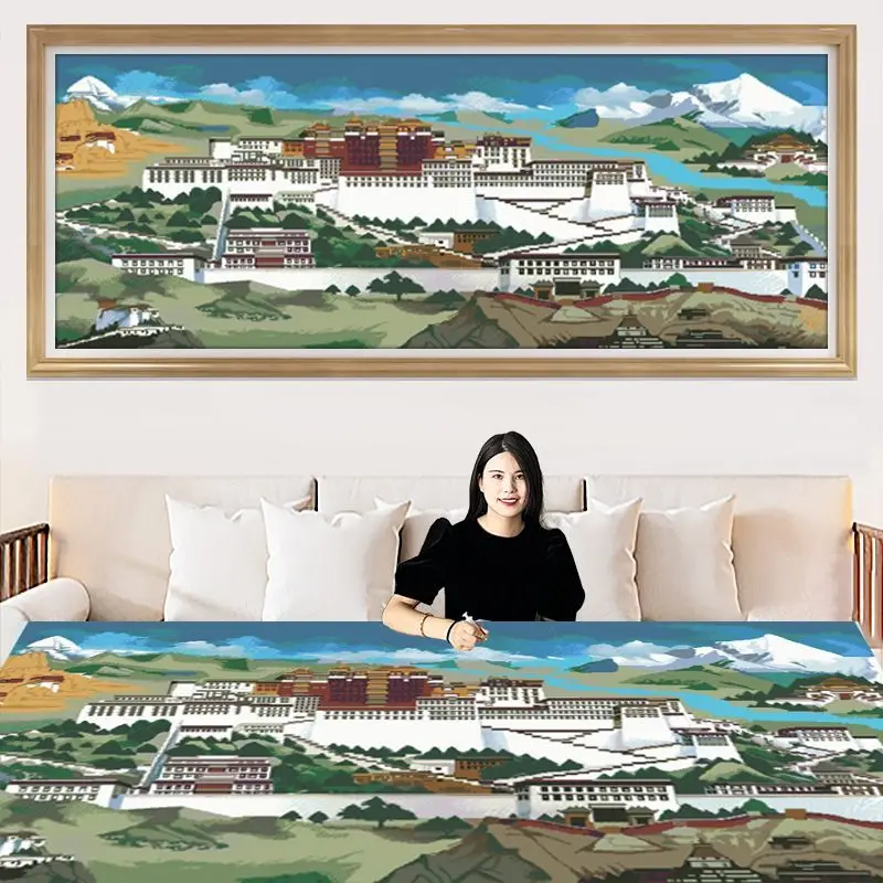 

New 2025 Tibet Potala Cross Stitch Handmade Embroidery Living Room Landscape Embroidery Cotton Fabric White Color