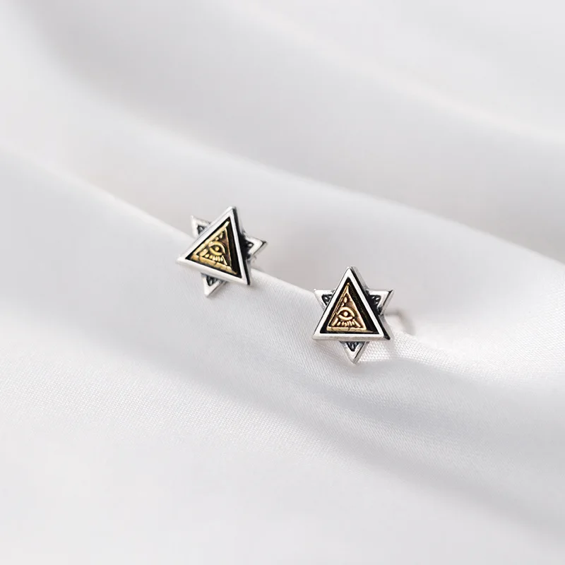 astudio s925Silver Female Thailand Silver Six-Pointed Star Totem Stud Earrings Geometric Distressed EarringsG7712