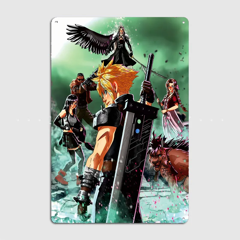 Final Fantasy VII Group Battle Scene Poster Metal Sign Life Wall Custom Bedroom Indoor Home Wall Decor Posters Room Decoration