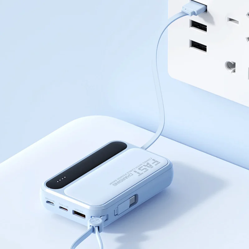 باور بانك بسعة كبيرة 50000 مللي أمبير في الساعة 4 في 1 مدمج في كابل شاشة ديجيتال ذكية ضوء ليزر شحن سريع بطارية خارجية