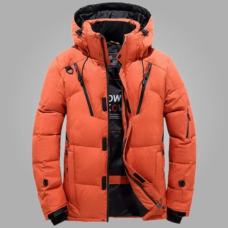 

Camping Overcoat Solid Color Clothing New Down Jacket Men Hooded White Duck Winter Coat Thicken Warm Windproof Parkas Man