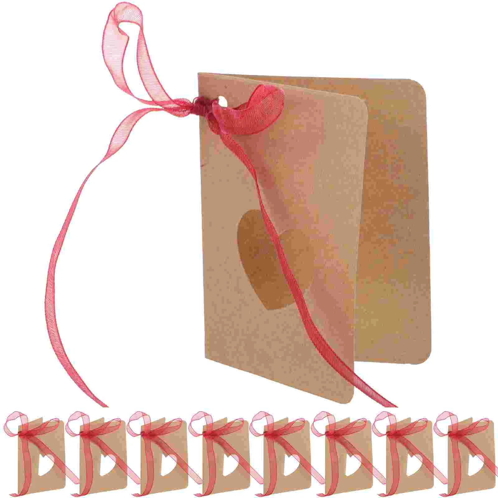 Kraft Paper Tag with Red Rope Lable for Wedding Birthday Decoration Hollow Heart Shape Card