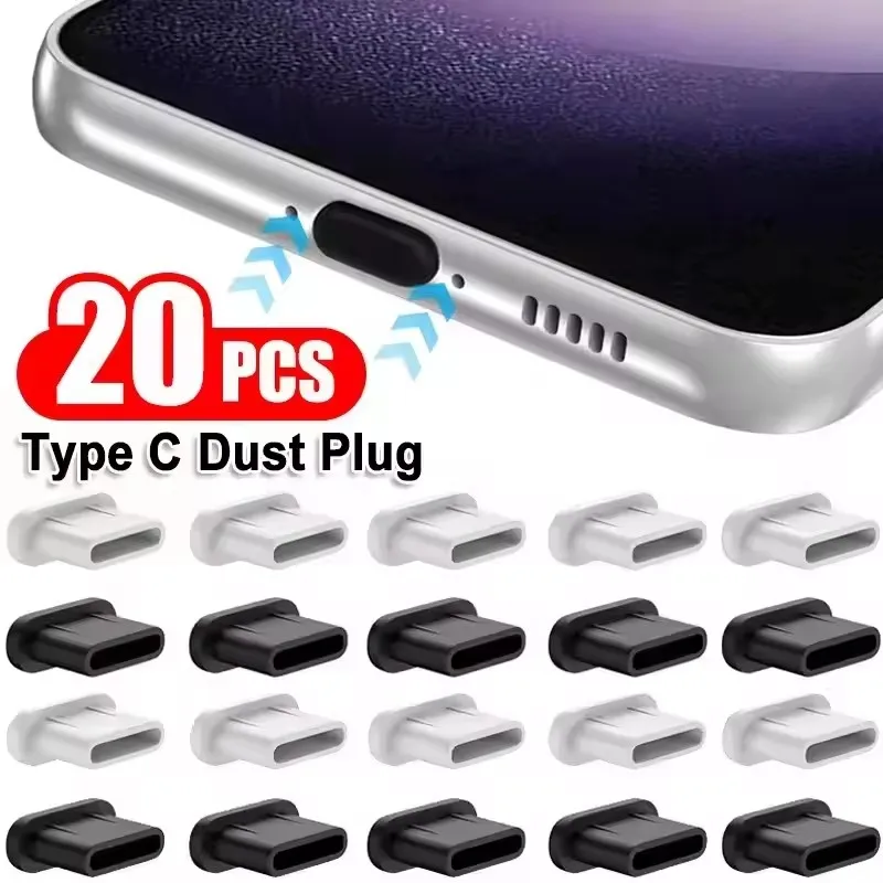 20-1Pcs USB Type-C Dust Plug USB Charging Port Protector Silicone Anti-dust Plug Cover Cap for IPhone Samsung Xiaomi Dust Caps