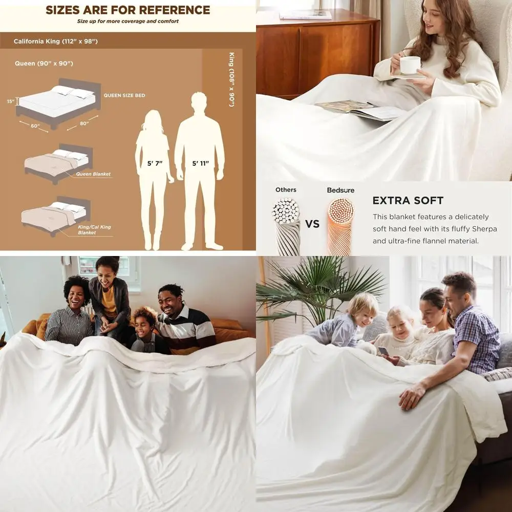 

Oversized Cal King Sherpa Fleece Blanket - Plush, Warm Throw for Men & Women, White, 112x98