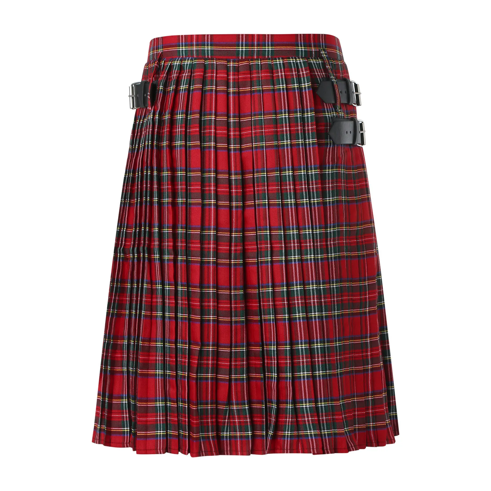 

Mens Fashion Casual Retro Scottish Style Plaid Contrast Waistband Pleated Skirt 4