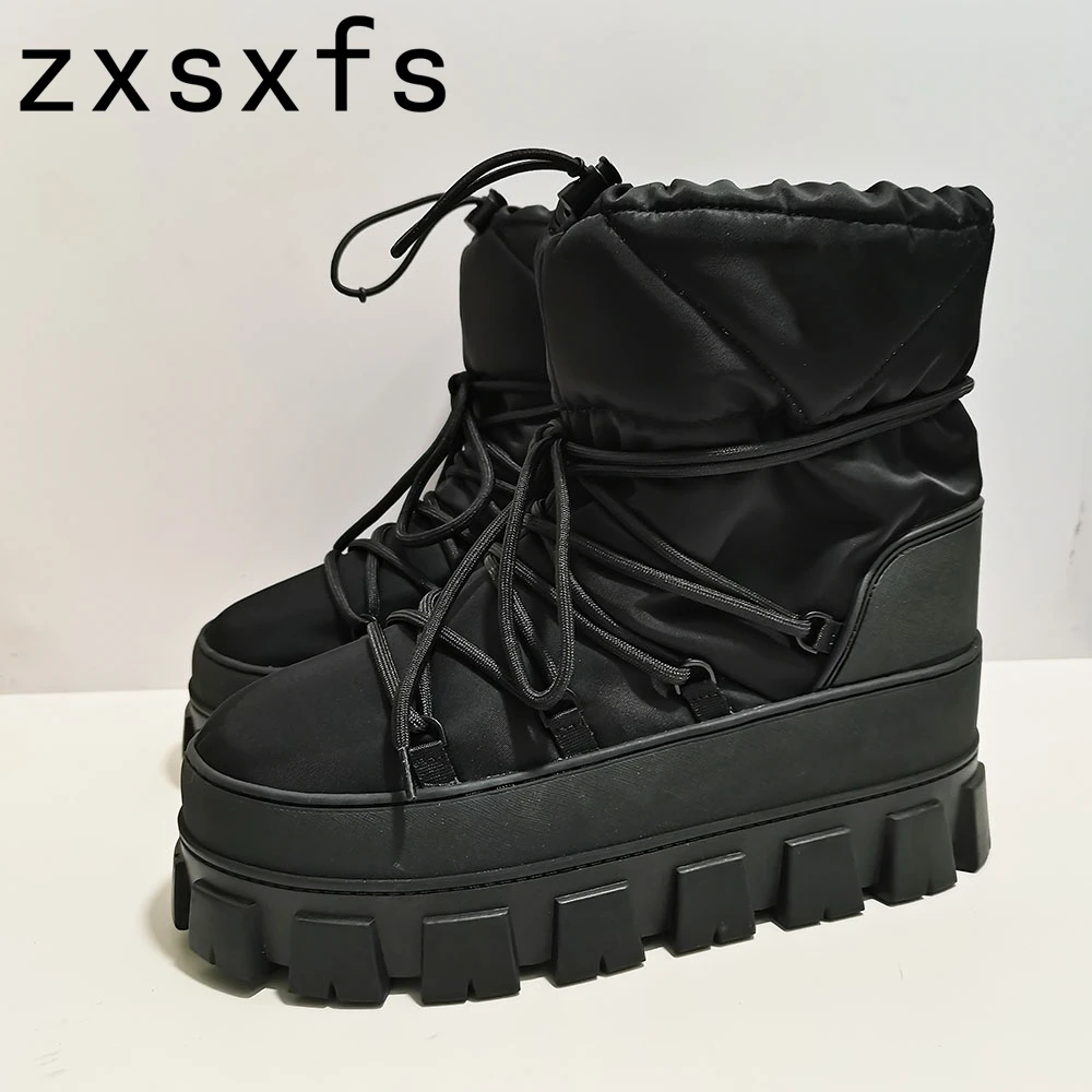 Winter Platform Flat Ankle Boots For Women Lace Up Warm Down Casual Shoes Woman Snow Boots Thick Sole Round Toe Brand Short Boot