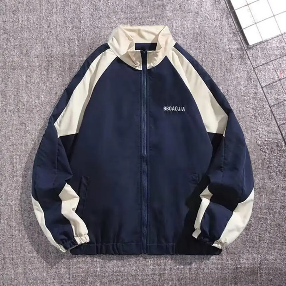 Jaket penahan angin pria dan wanita, jaket bergaya Hop trendi, kerah berdiri, mantel lengan panjang musim semi untuk pria dan wanita