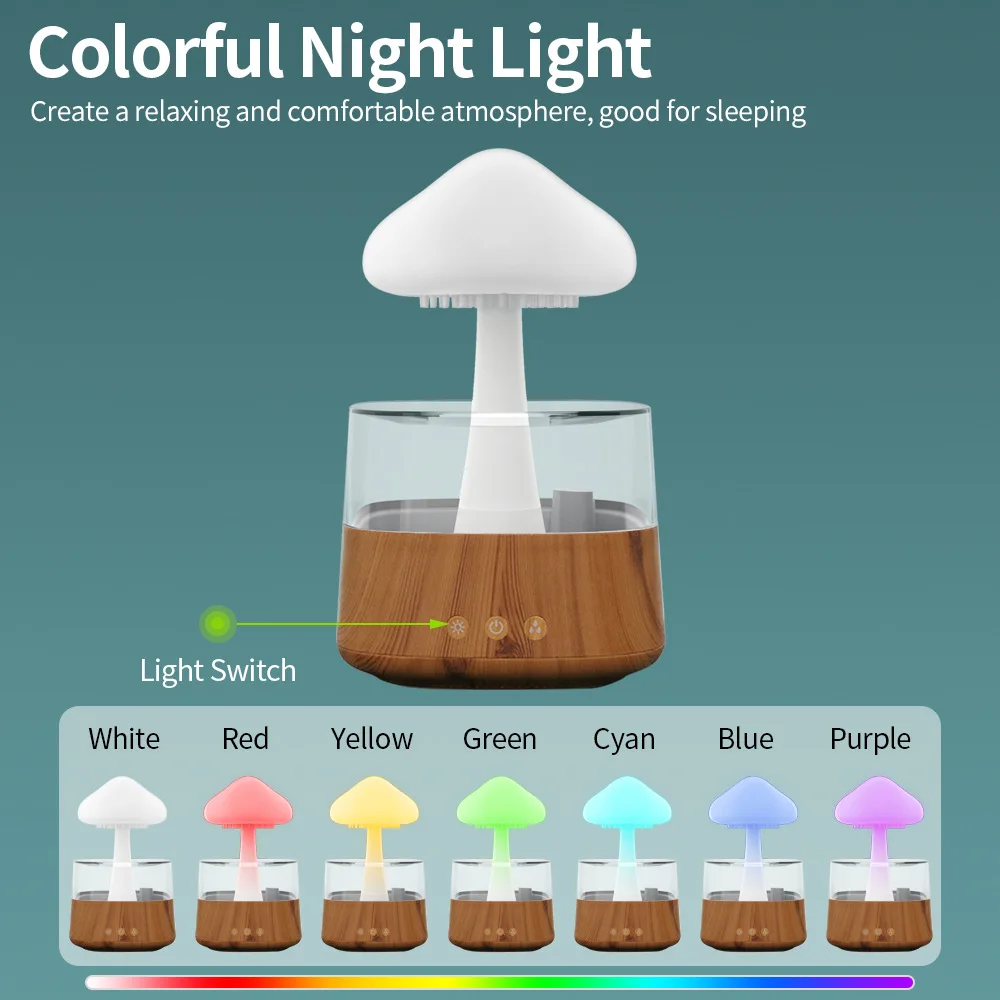 Mushroom Rain Drop Air Humidifier Electric Essential Oil Aroma Diffuser Distributor Colorful Night Lights Rain Cloud Humidifier