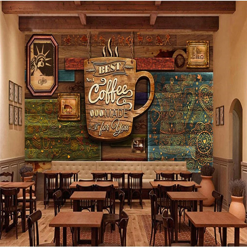 

Customized HD hand-painted senior retro cafe wallpaper resturant mural green Living room sofa background bedroom restaurant 8d