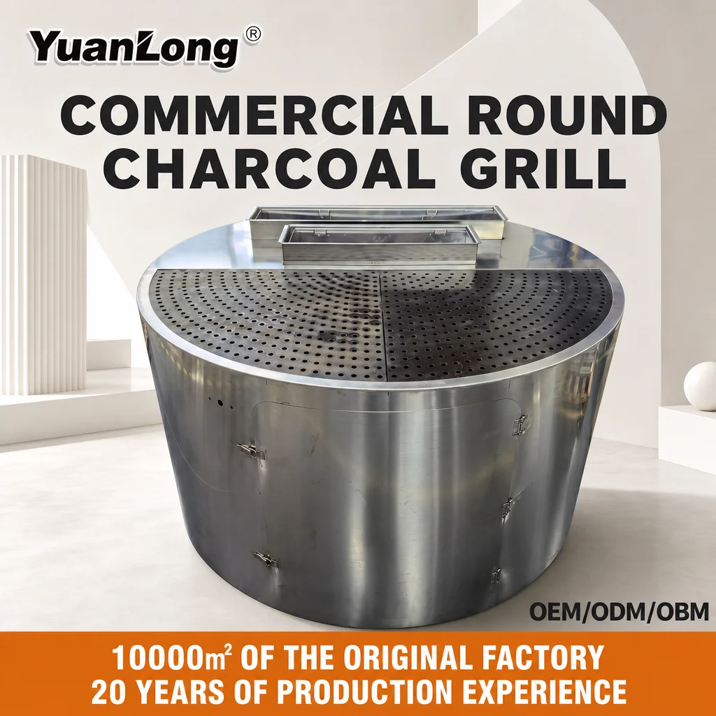 Charcoal BBQ Grill  Yakitori Rotating Round Stainless Steel Seafood Grill Fish Grill Japanese Restaurant