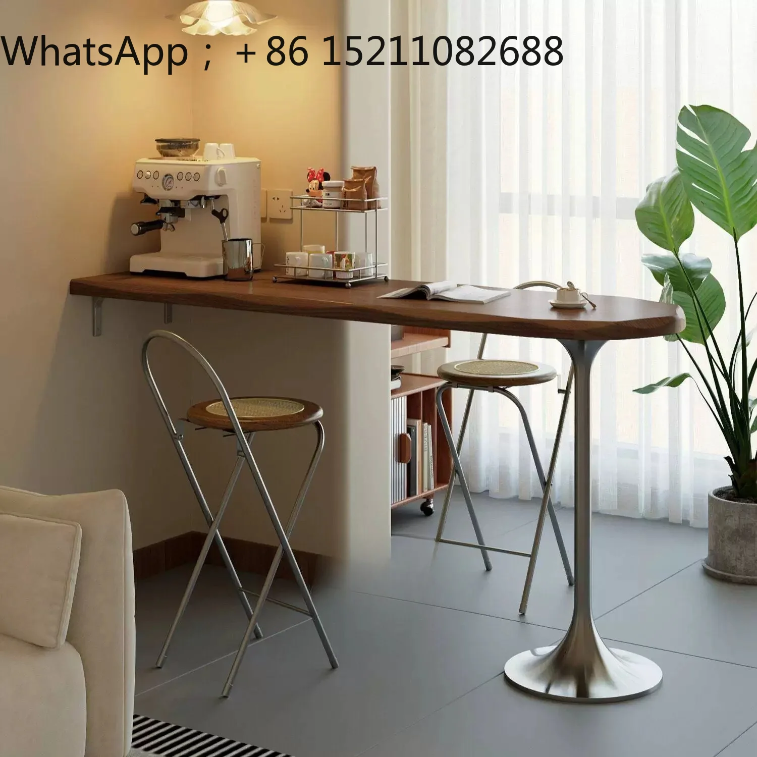 SCY log wind solid wood small bar balcony sofa side heightened desk wall-mounted coffee table