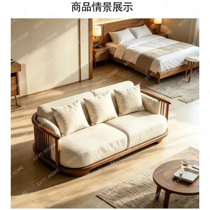 XX New Chinese-style black walnut sofa Modern simple vertical bar log wind fabric solid wood