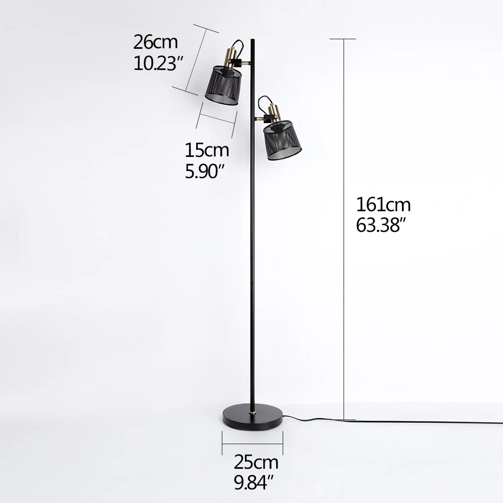 Vintage vloerlamp ijzer 2-lampen hoekvloerlamp voor woonkamer slaapkamer studeerkamer kantoor decor retro nachtkastje staande lamp