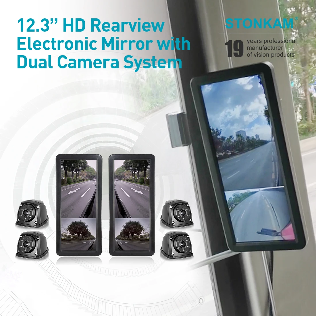 STONKAM Truck Side Bus Truck Electronic Mirror Rear View In-cab Mirror Wide Angle
