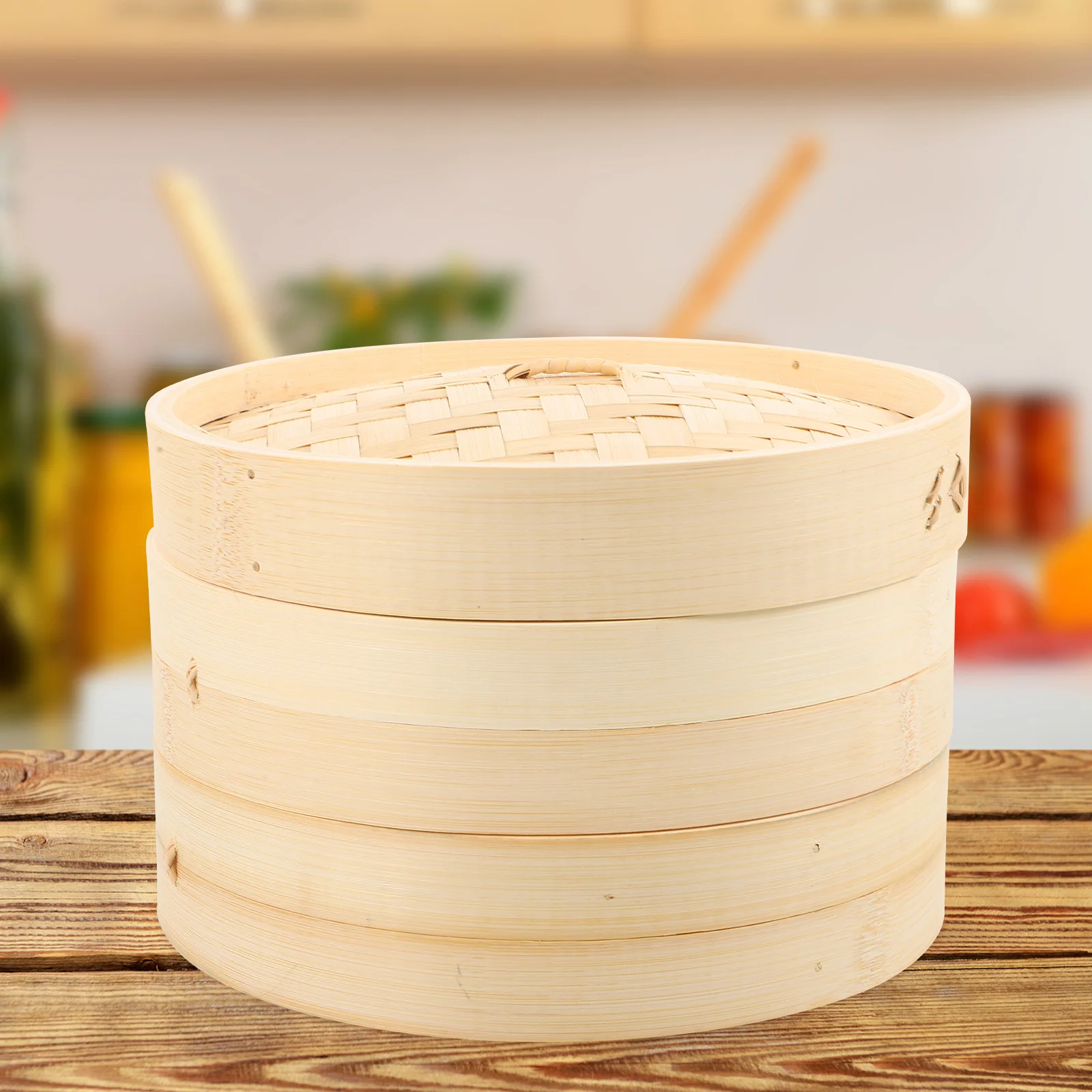 

1 set Bamboo Food Steamer Basket 2-Tier Large Capacity Kitchen Cooking Tool For Dim Sum Dumplings Fish Steaming Multi-Function