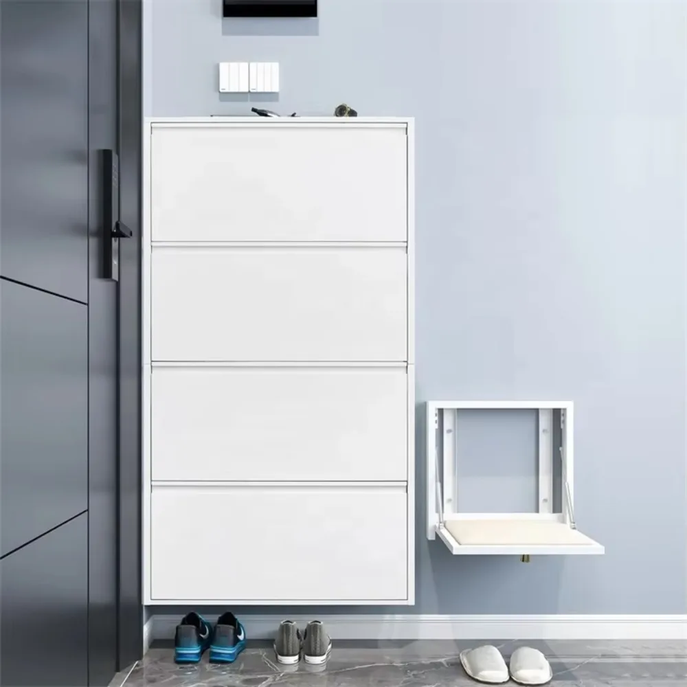 Modern Metal Lateral Shoe Cabinet Box Steel Hidden Shoe Rack with Dump Doors for Living Room Hotel Space Saving
