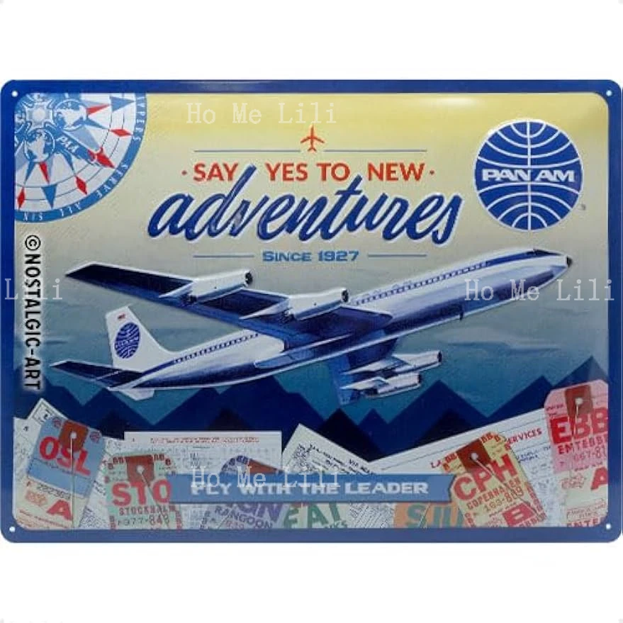 New Adventures Nostalgic Art Retro Tin Sign Pan Am For Travel Addicts Metal Plaque Vintage Design For Wall Decoration