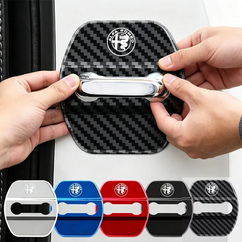 4Pcs Car Door Lock Protective Cover Sticker for Alfa Romeo Logo Sportiva Giulia Giulietta 159 156 MITO Stelvio 147 Accessories