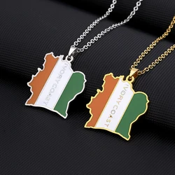 African Côte d'Ivoire Map Flag Pendant Necklace Stainless Steel Men Women Ivory Coast Map Jewelry Gift