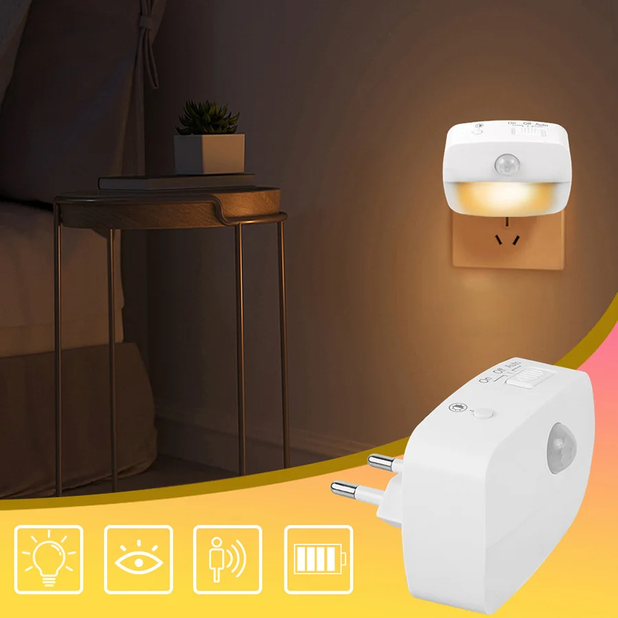 Motion Sensor Night Light Plug in LED Dimmable 3 Color Auto On Off PIR Light Bedroom Hallway Baby Feeding Stair Wall Lamp