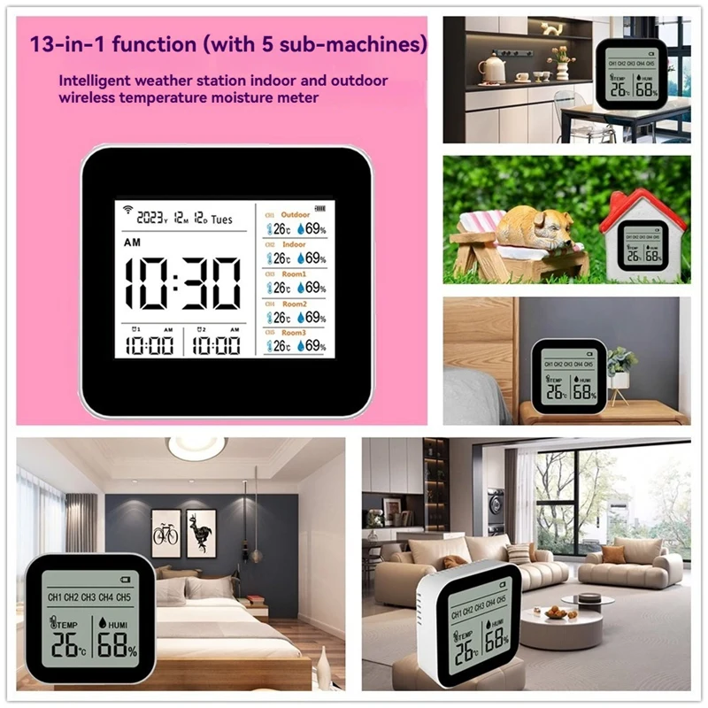 13In1 Tuya WIFI Smart Thermometer Hygrometer Indoor Accurate Temperature Humidity Gauge Monitor With Time/Calendar/Alarm