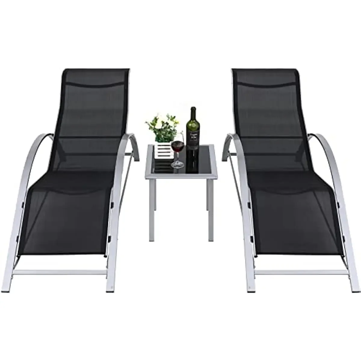 Set of 3 Sun Loungers Garden Sun Loungers Beach Chairs Lounge Chairs Sun Loungers with Side Tables