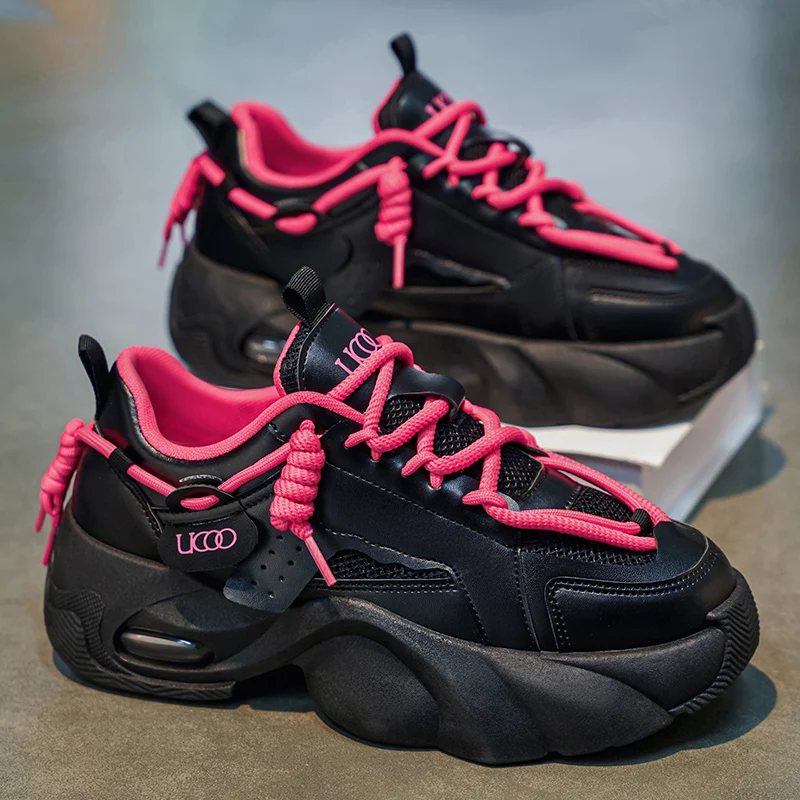 Trendy Thick-Soled Air-Cushioned Dad Shoes, Breathable Mesh That Doesn'T Make Your Feet Stuffy, Unique Color-Blocking Design, Height-Increasing and Slimming Effect, Soft and Shock-Absorbing Sole, Suitable for Daily Travel, Commuting, and Sports Wear, Available in Multiple Colors, Versatile Casual Sneakers - view 2