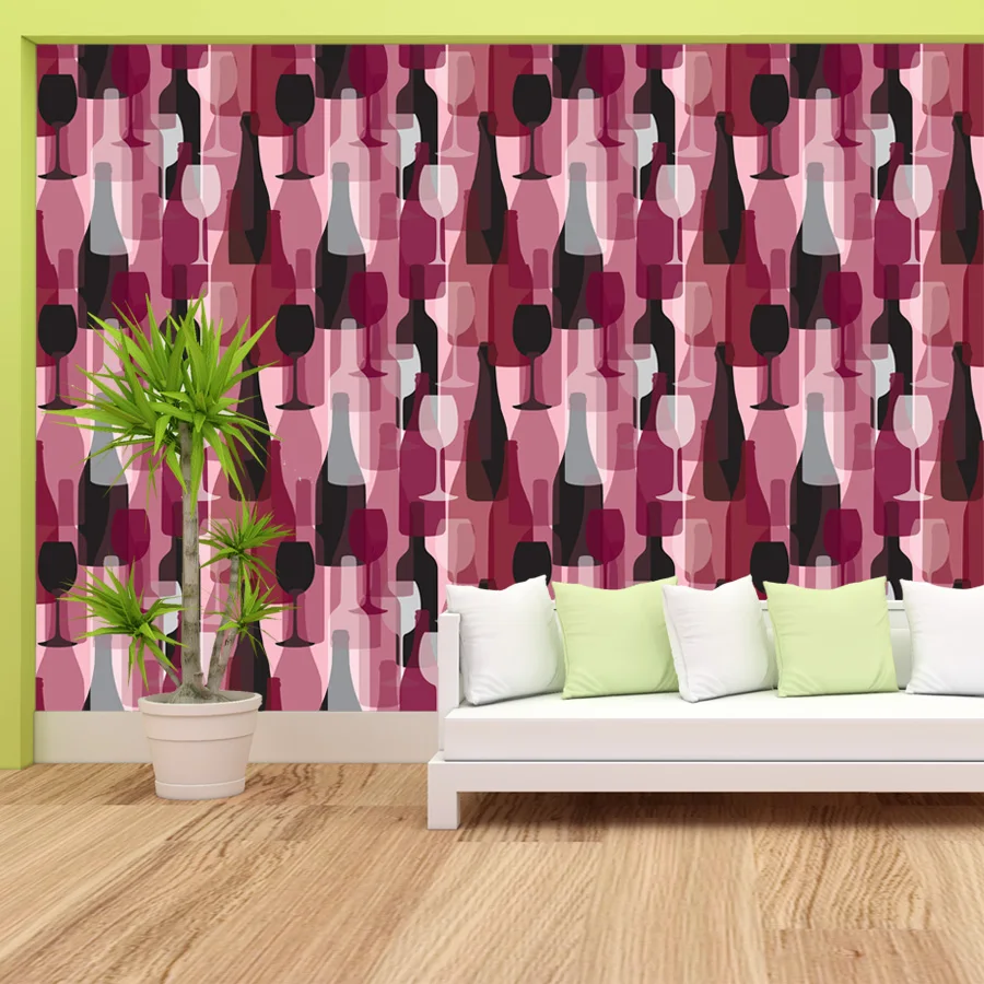 Modern Custom Self Adhesive Easy to Apply Wall Papers Home Decor Wallpaper for Living Room Contact Paper Wine Bottle Mural Panel
