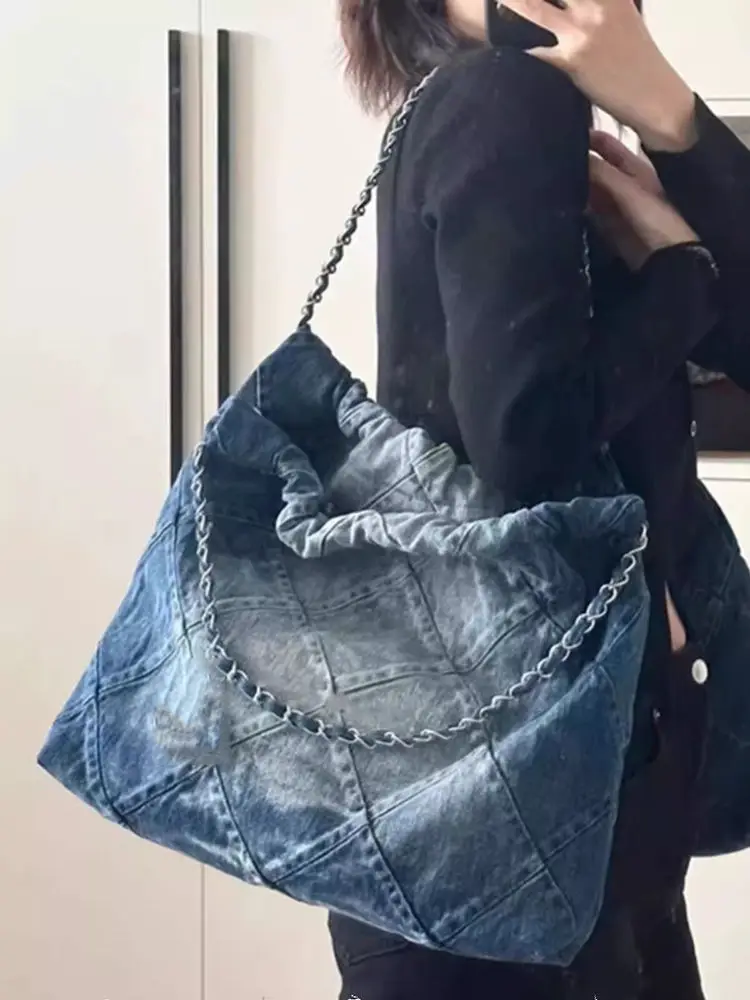 JIAERDI Y2k Grunge Denim Tote Bag Women Vintage Casual Large Capacity Handbag Purse Female Retro Harajuku Aesthetic Shoulder Bag