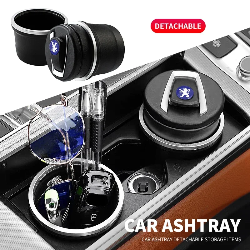 Car Ashtray LED Portable One Touch Open Automatic Indicator Blue Light For Peugeot 206 208 306 307 308 508 106 107 108 2008 3008