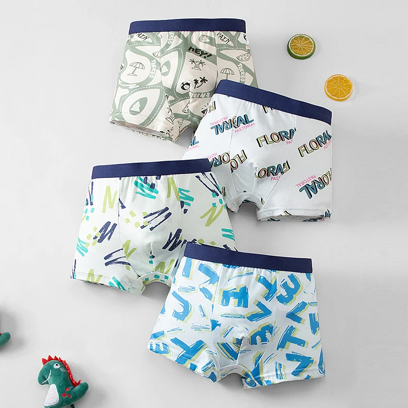 4-piece Set Of Children's Seasonal Fun And Cute Printed Underwear Four Cornered Shorts Comfortable And Versatile Shorts For Boys