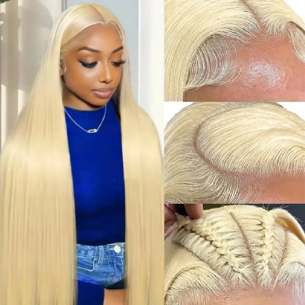 613 Colored Straight Human Hair 13x4 HD Blonde Lace Front Wigs 200 Density 13x6 Transparent Full Lace Frontal Wigs 44 46 Inches image 2